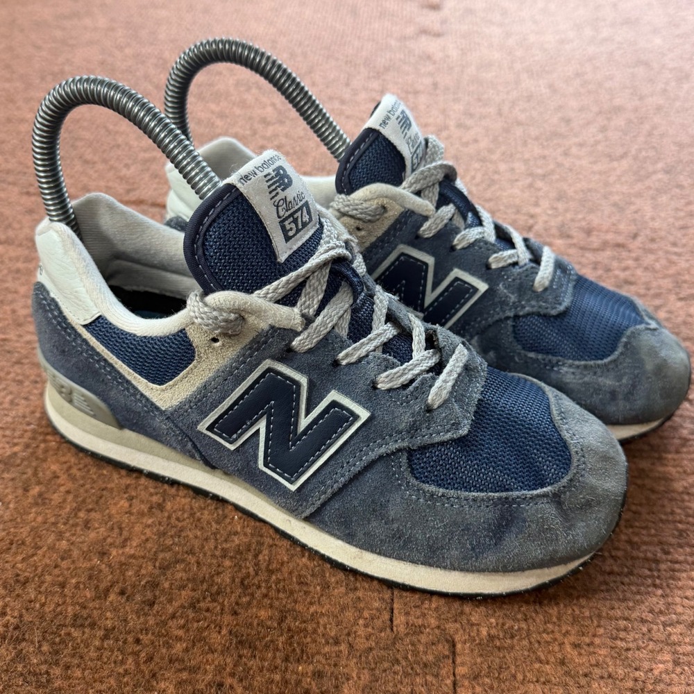 New Balance 574 Classic Kids Navy Blue Grey Sneakers PC574EVN Boys Size 2‎ B+